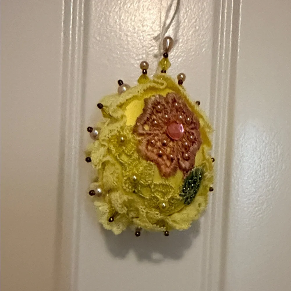 Handcrafted Yellow Floral Easter Egg‎ Ornament